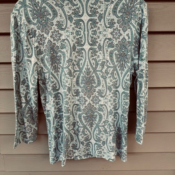 Talbots Teal/Blue Paisley Ruched Cross over neckline V neckline - Size Lp - Picture 4 of 10